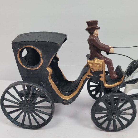 Vintage Cast Iron Horse Drawn Carriage Hand Painted Collectible with Figurine - Picture 3 of 12